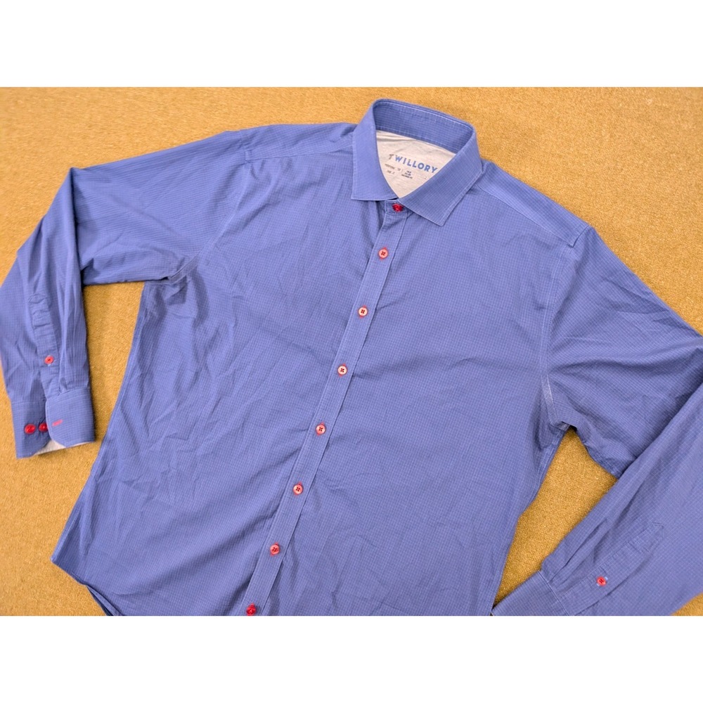 Twillory Performance Dress Shirt Mens 16.5 34/35 Blue Slim Fit Stretch #497
